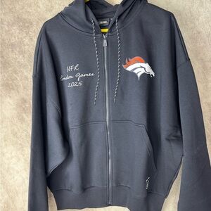New Era Black Denver Broncos Zip-Up Hoodie NFL London Games. NWT. Embroidered